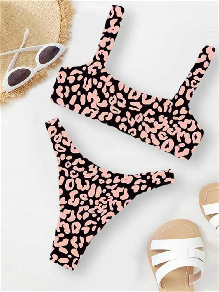 Sexy Micro Bikini  Orange Leopard Push Up