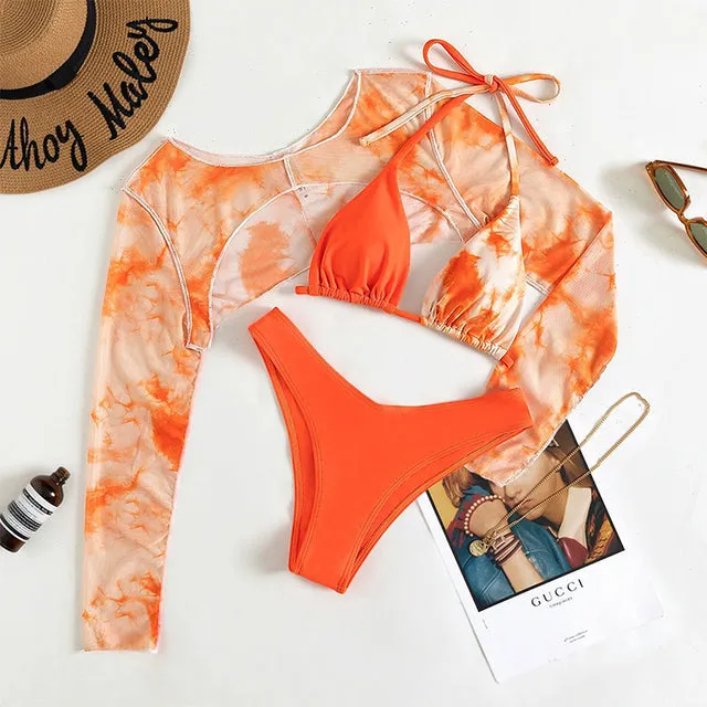 Sexy micro bikini set High cut swimsuit women Long sleeve swimwear