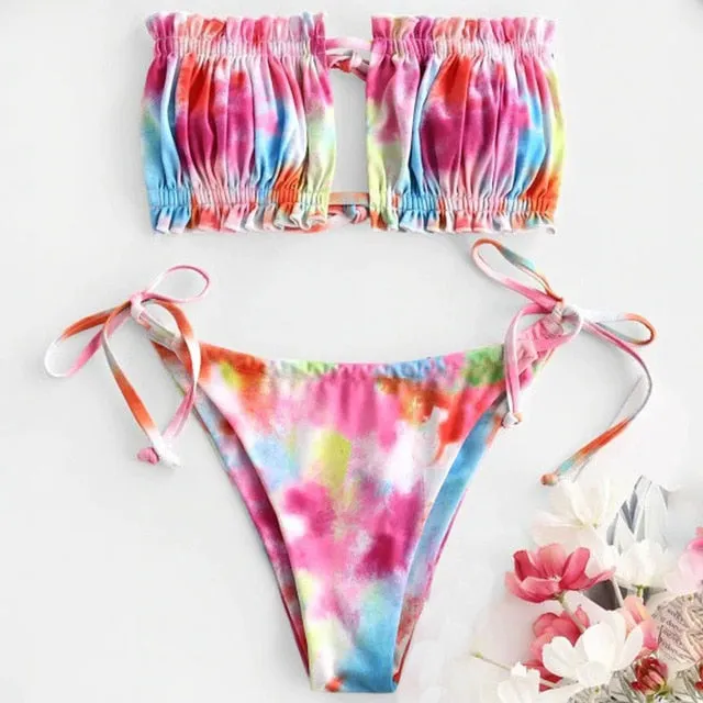 Sexy pink swimwear women bathing suit Bandeau bikinis