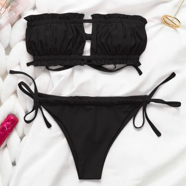 Sexy pink swimwear women bathing suit Bandeau bikinis