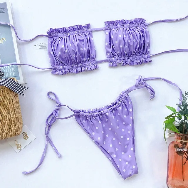 Sexy pink swimwear women bathing suit Bandeau bikinis