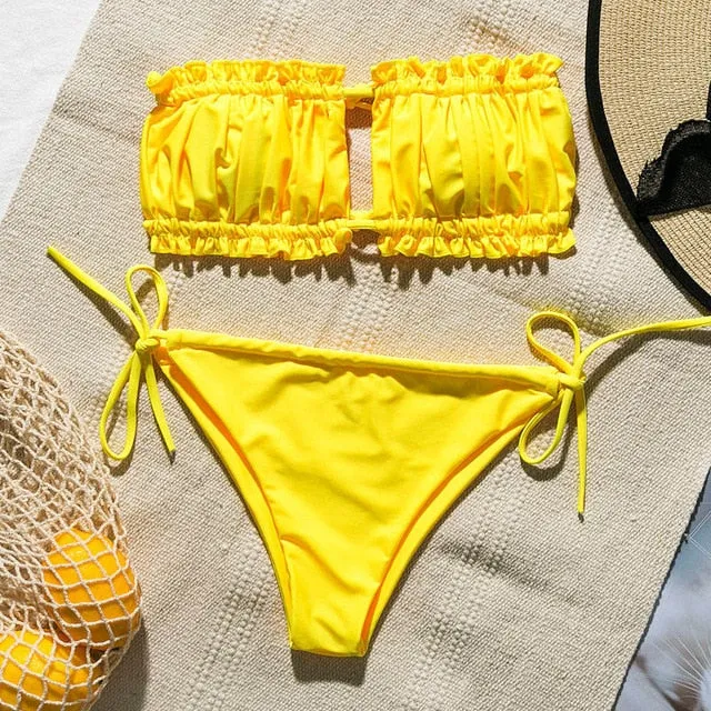 Sexy pink swimwear women bathing suit Bandeau bikinis