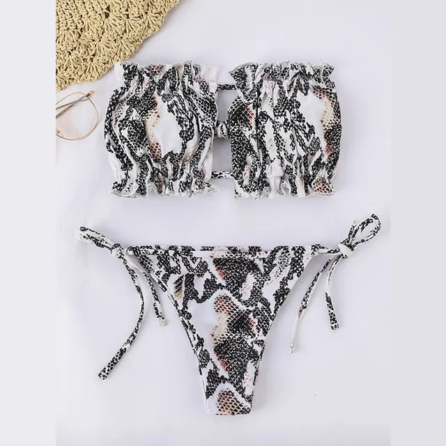 Sexy pink swimwear women bathing suit Bandeau bikinis