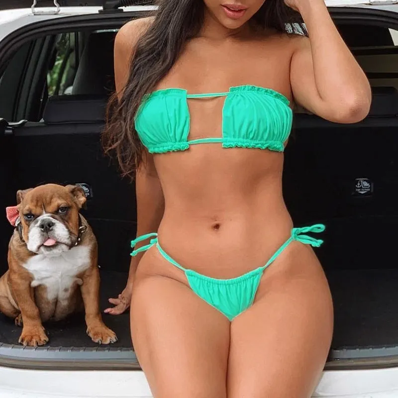 Sexy pink swimwear women bathing suit Bandeau bikinis