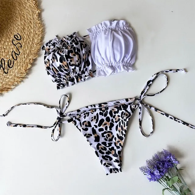 Sexy pink swimwear women bathing suit Bandeau bikinis