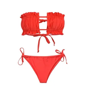 Sexy pink swimwear women bathing suit Bandeau bikinis