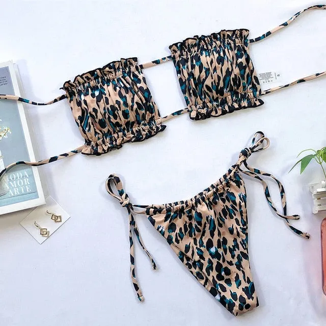 Sexy pink swimwear women bathing suit Bandeau bikinis