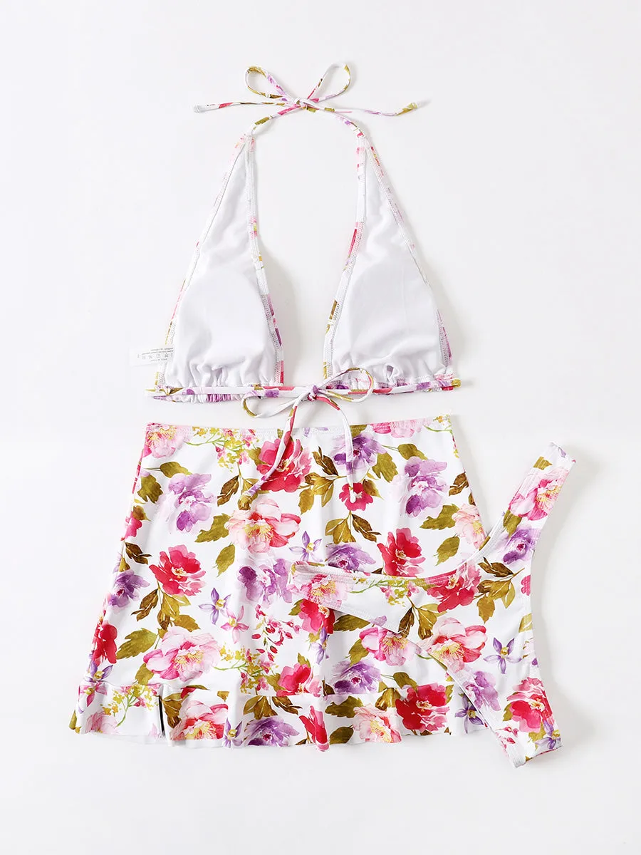Sexy With Skirt Printed Halter Bathing Suit Swim Lady