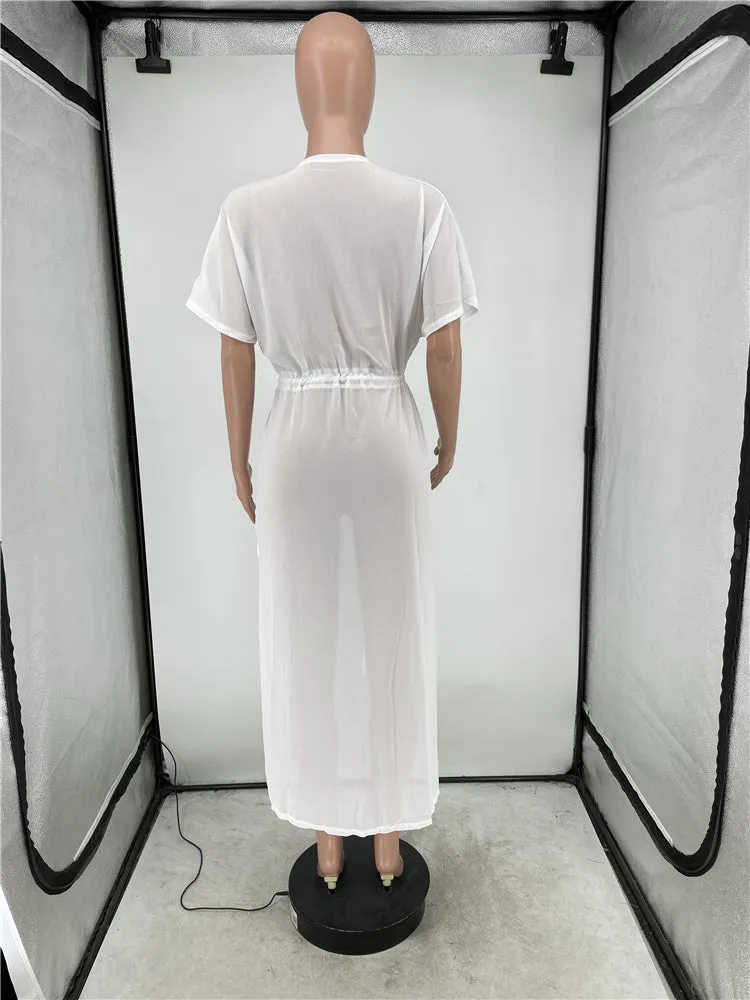 Sheer Mesh Robe Short Sleeve Cardigan Cover Ups