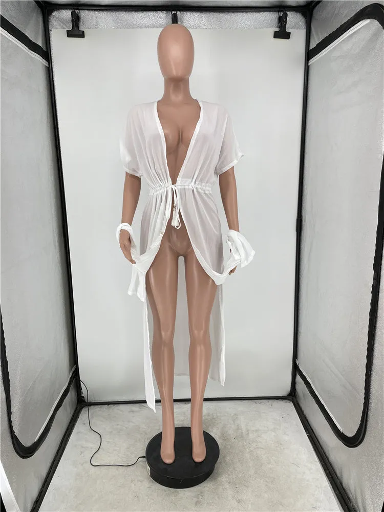 Sheer Mesh Robe Short Sleeve Cardigan Cover Ups