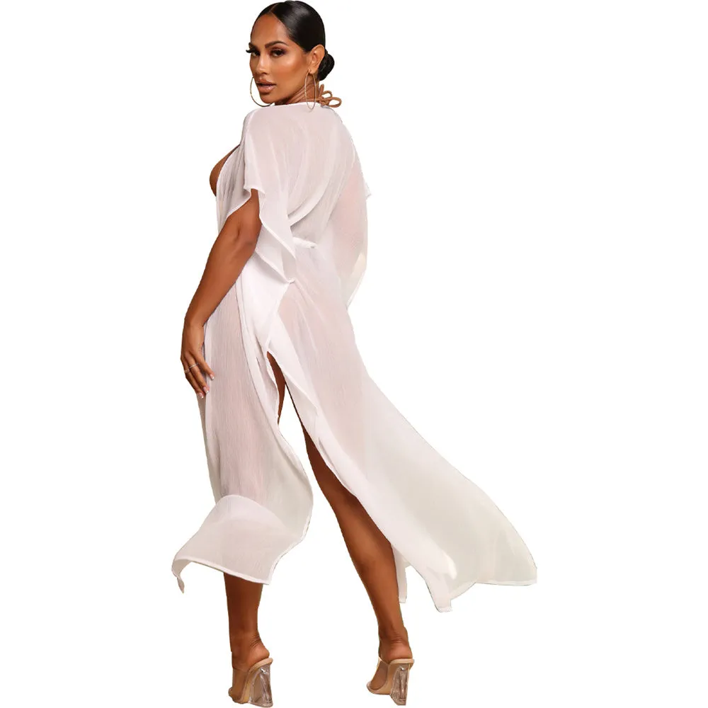 Sheer Mesh Robe Short Sleeve Cardigan Cover Ups