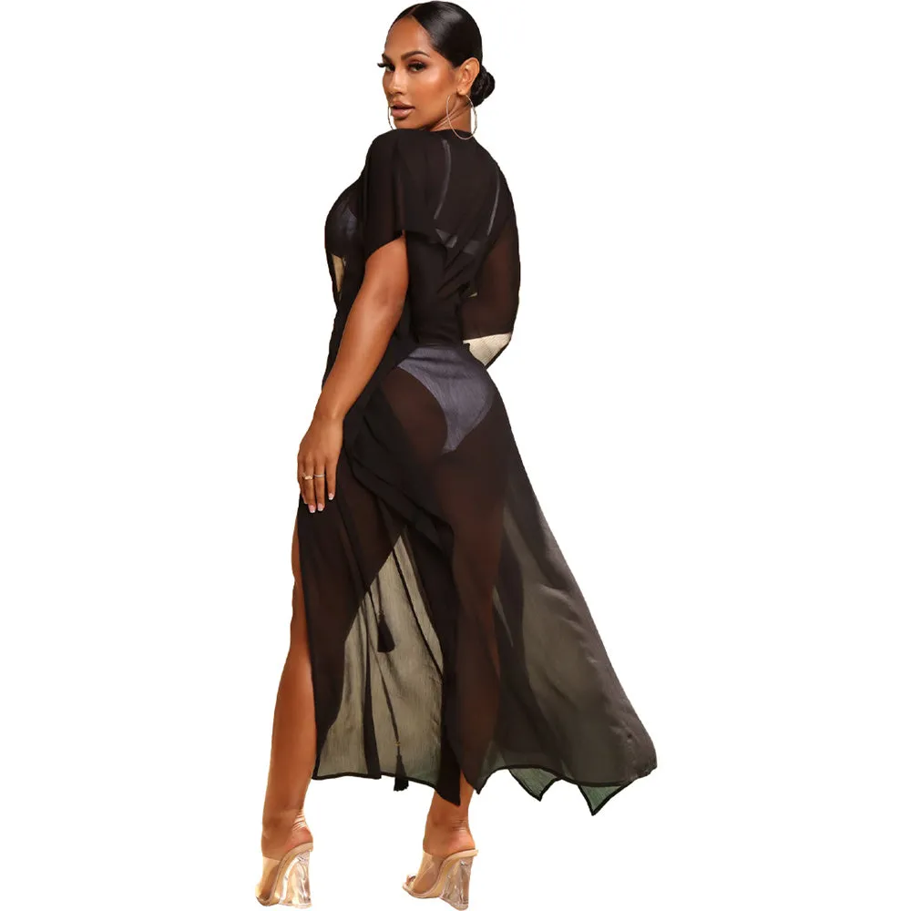 Sheer Mesh Robe Short Sleeve Cardigan Cover Ups