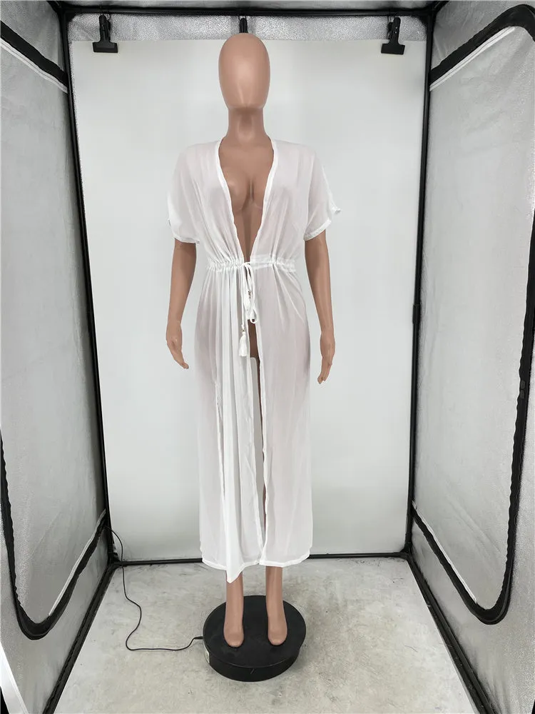 Sheer Mesh Robe Short Sleeve Cardigan Cover Ups