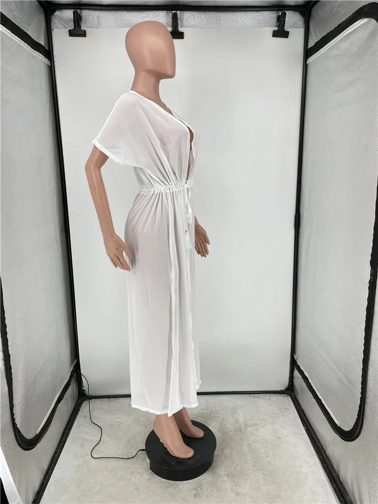 Sheer Mesh Robe Short Sleeve Cardigan Cover Ups