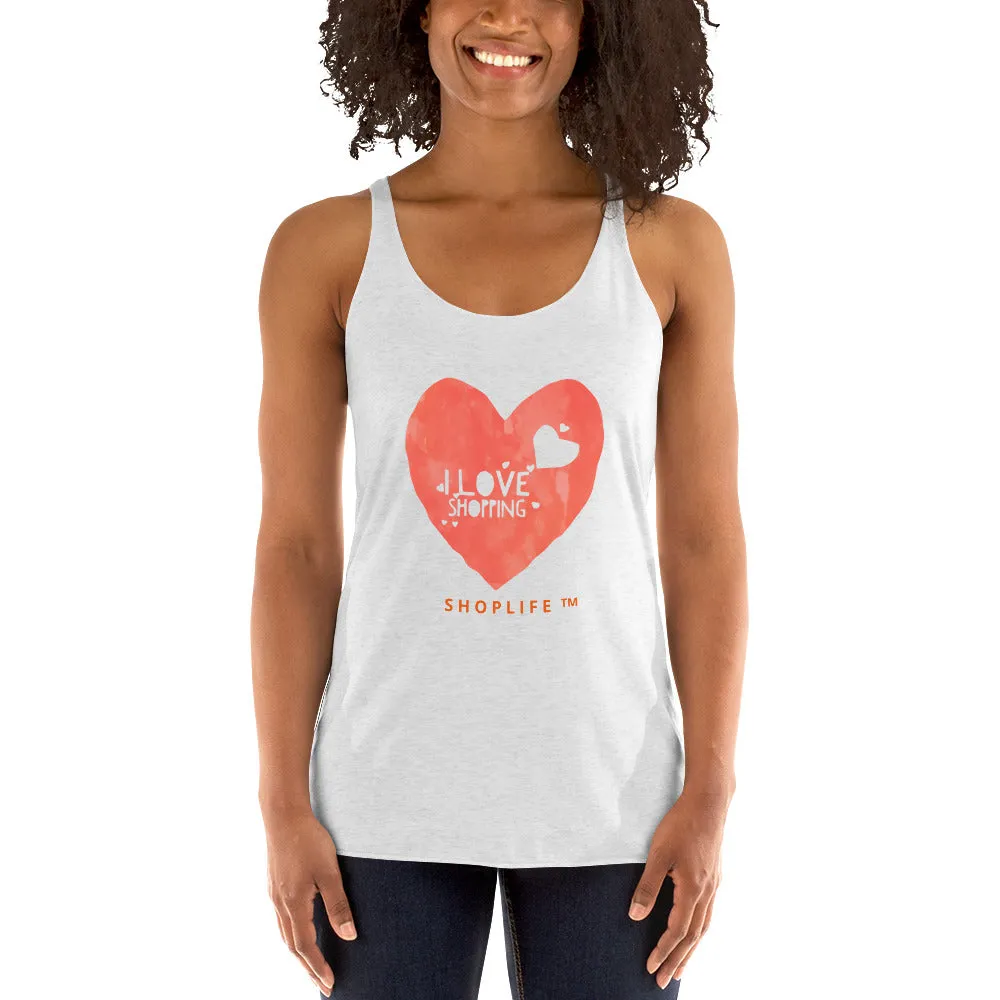 Shop Life™ I LOVE SHOPPING Racerback Tank in Living Coral!