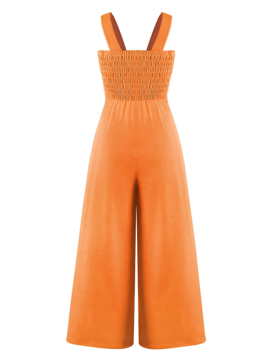 Shore Vacays Smocked Pocketed Wide Leg Jumpsuit - Orange