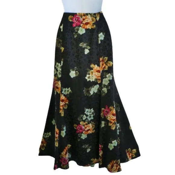 SiLK Embossed Floral Skirt Trumpet Side Zip Vintage 90s Jones New York Lined 14