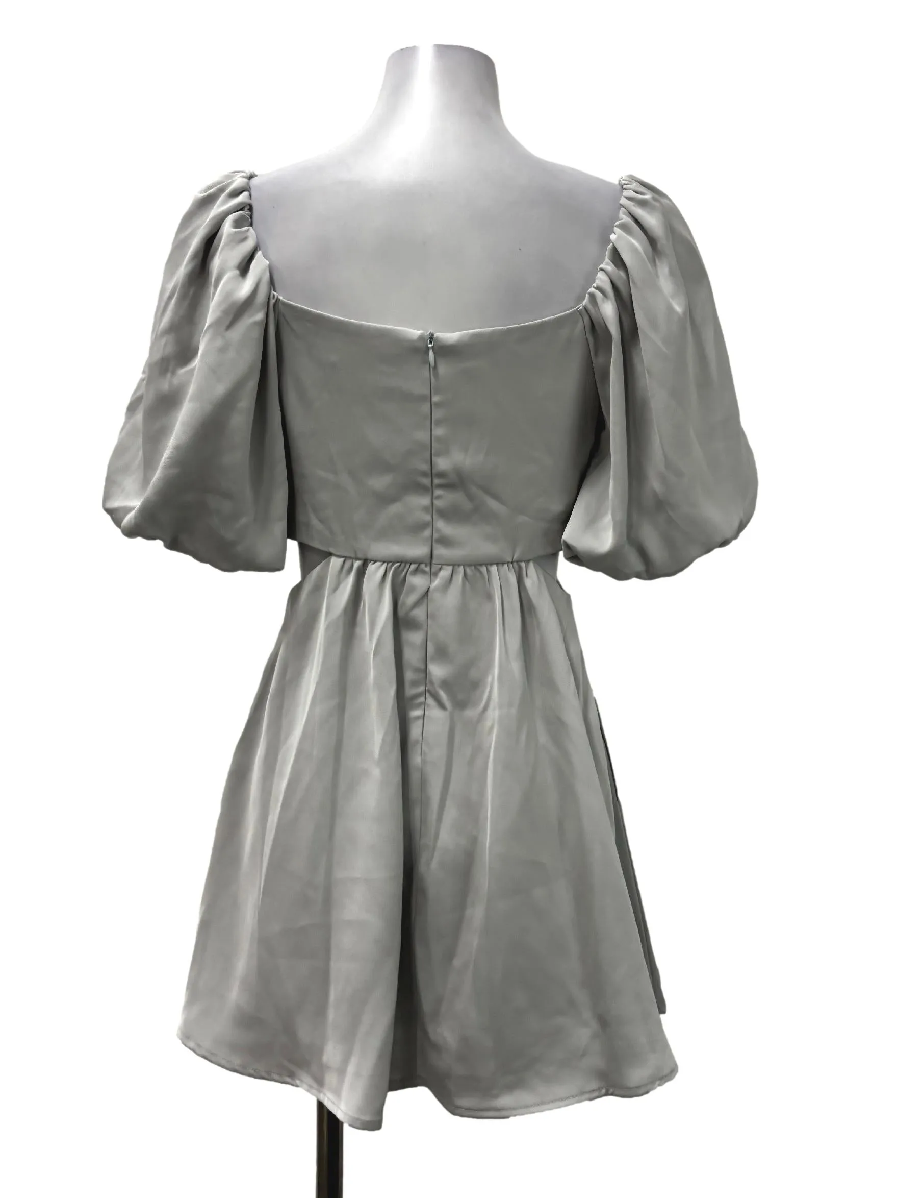 Silver Grey Pleated Square Neck Mini Dress