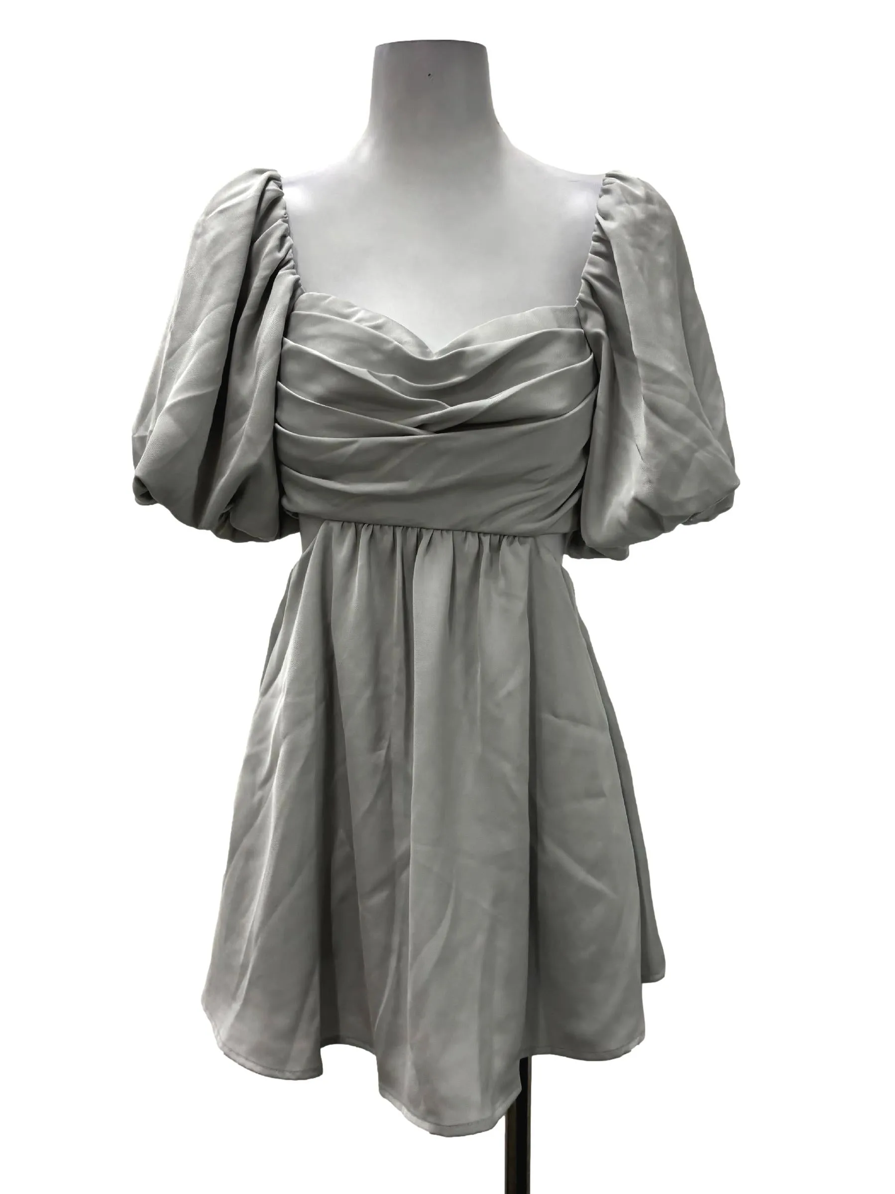 Silver Grey Pleated Square Neck Mini Dress