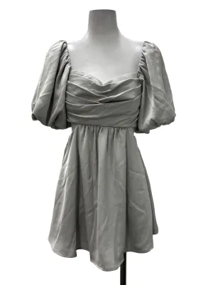 Silver Grey Pleated Square Neck Mini Dress