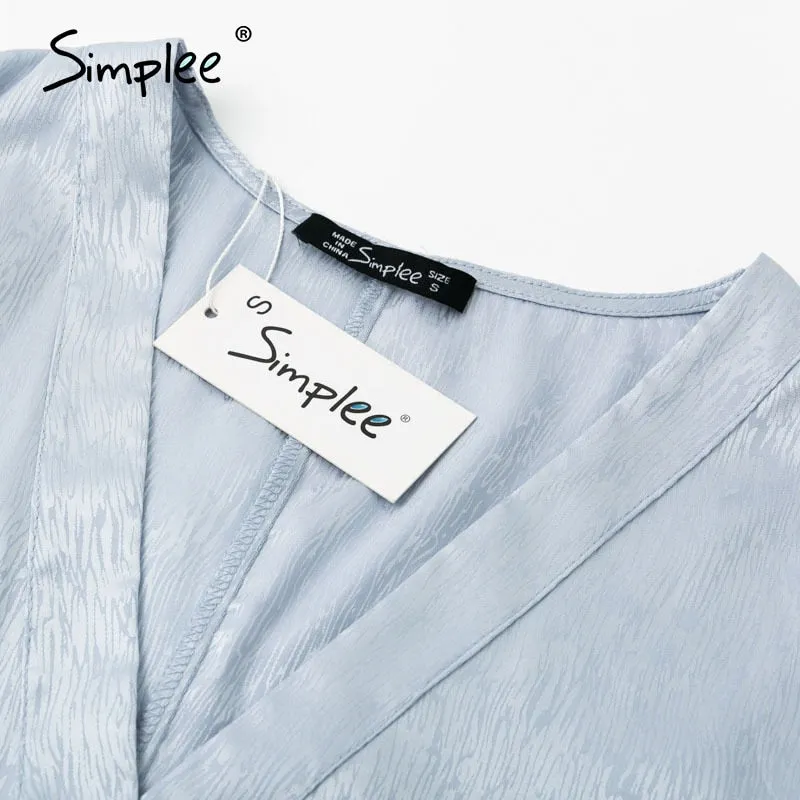 Simplee Elegant blue pleated women party dress A line floral printed female office dress Autumn winter long sleeve blazer dress