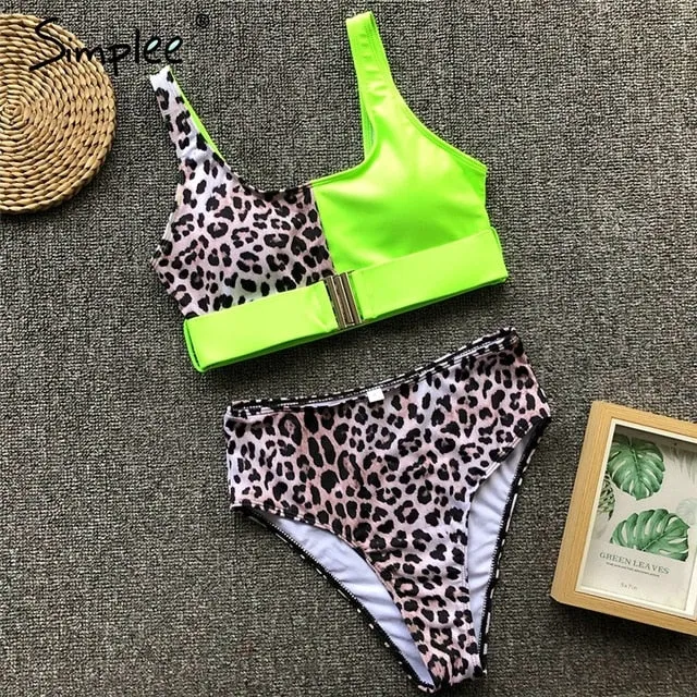 Simplee Sexy leopard print women swimwear bathing suit Push up two-pieces bikini set Summer beach casual high waist swimsuit