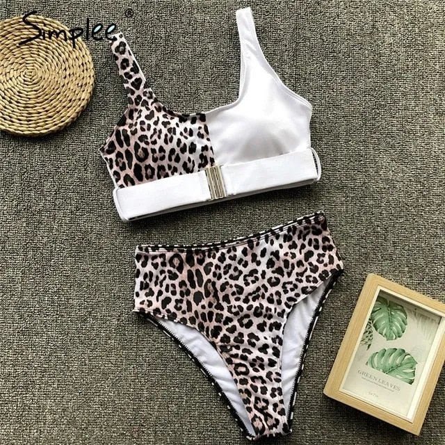 Simplee Sexy leopard print women swimwear bathing suit Push up two-pieces bikini set Summer beach casual high waist swimsuit