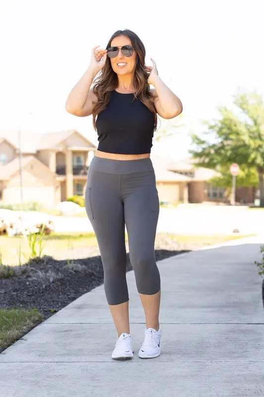 SleekFit Charcoal Capri Leggings with Pockets