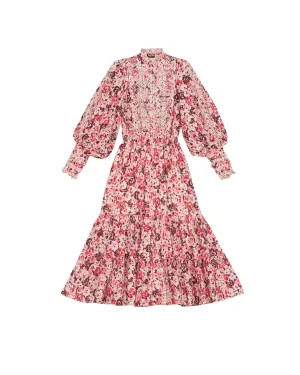 Slub Midi Dress in Burgundy Floral