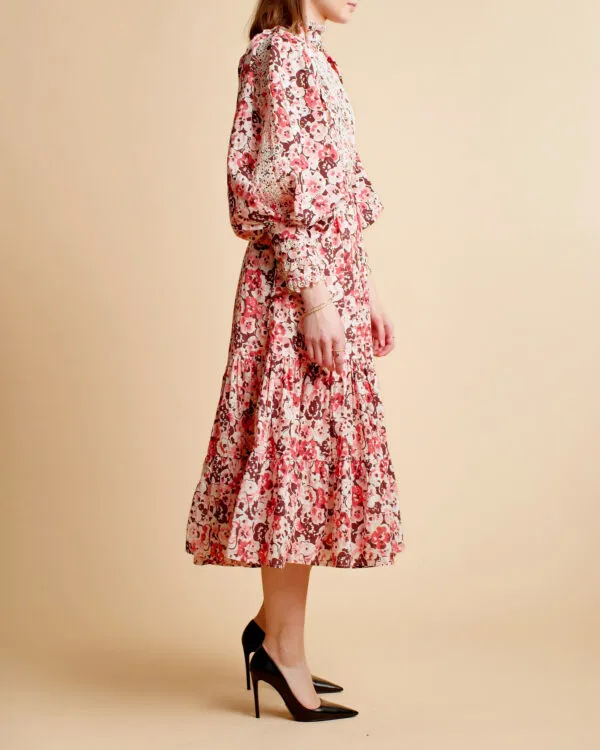 Slub Midi Dress in Burgundy Floral