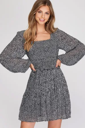 Smocked Waist Pleated Dress