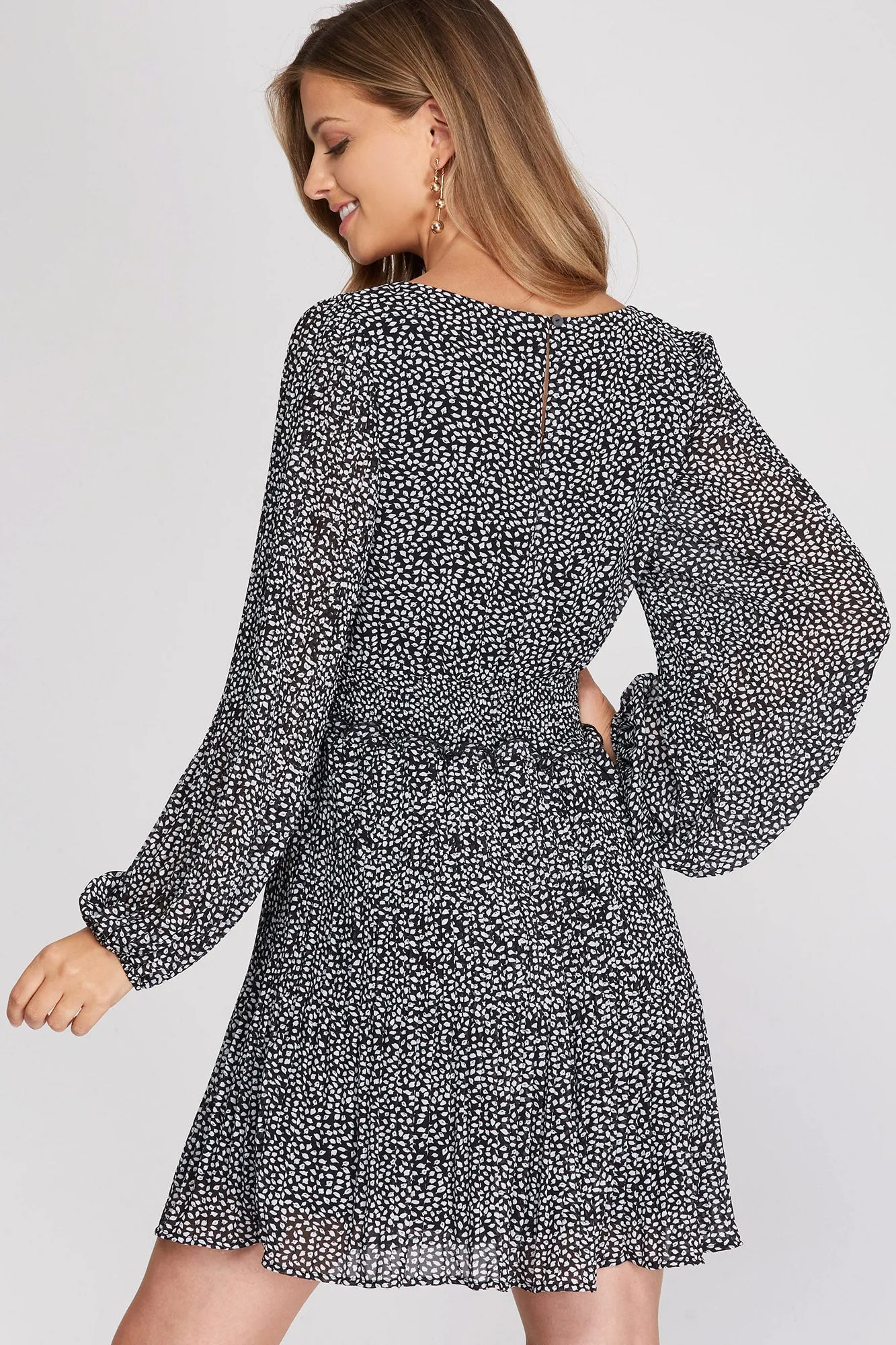 Smocked Waist Pleated Dress