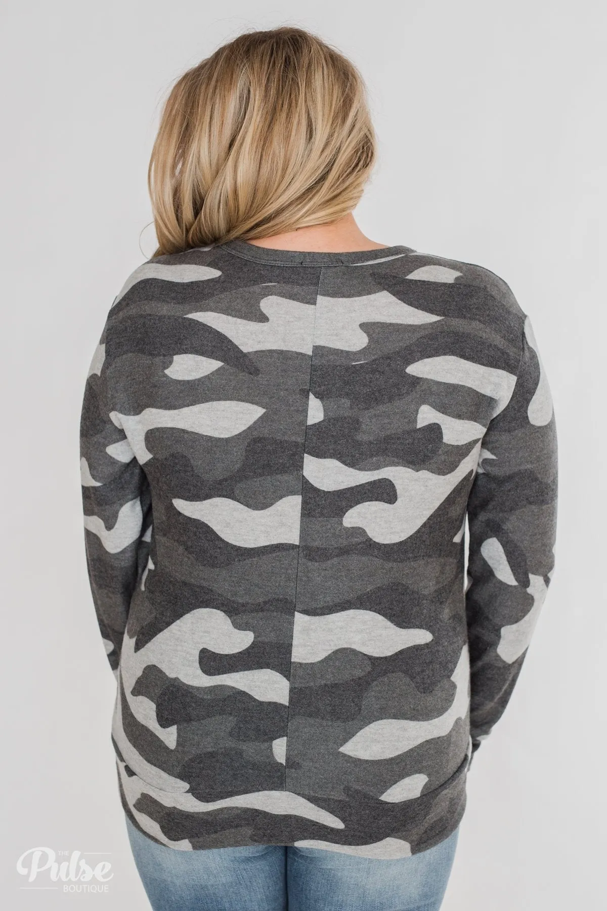 Softest Camo Pullover Top- Grey