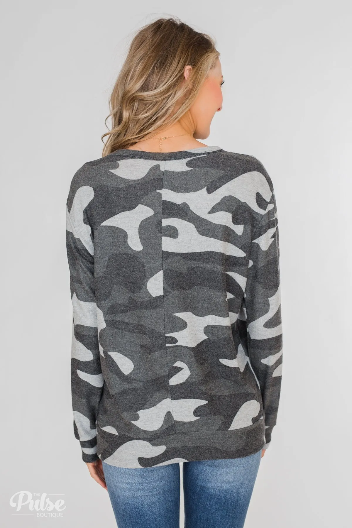 Softest Camo Pullover Top- Grey