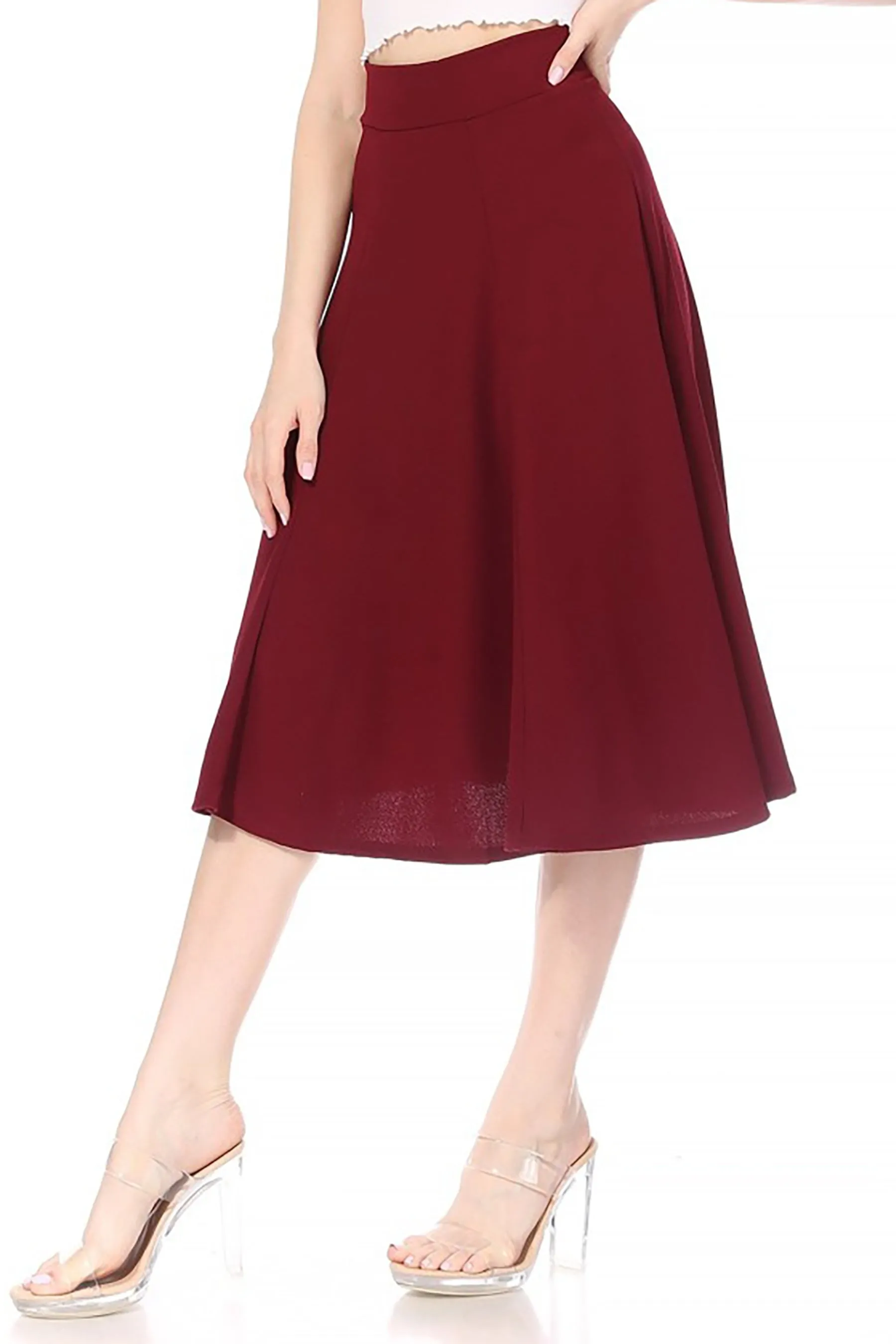 Solid Flared Lightweight Elastic Long Midi A-Line Skirt S834 $10Each
