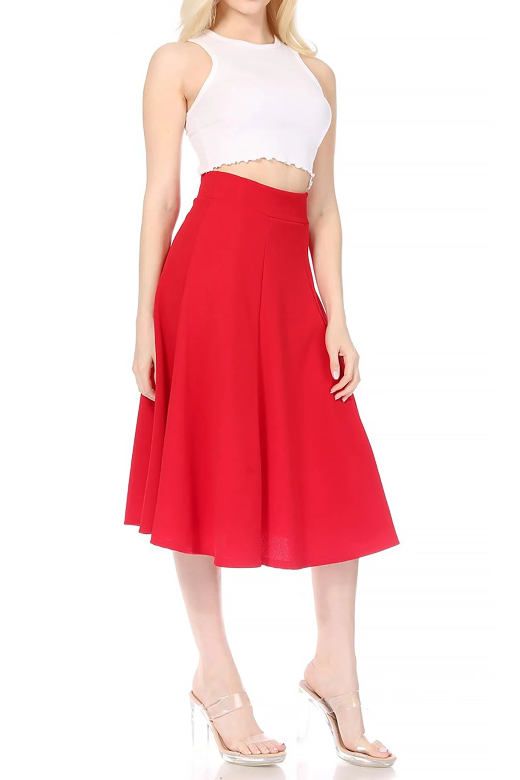 Solid Flared Lightweight Elastic Long Midi A-Line Skirt S834 $10Each