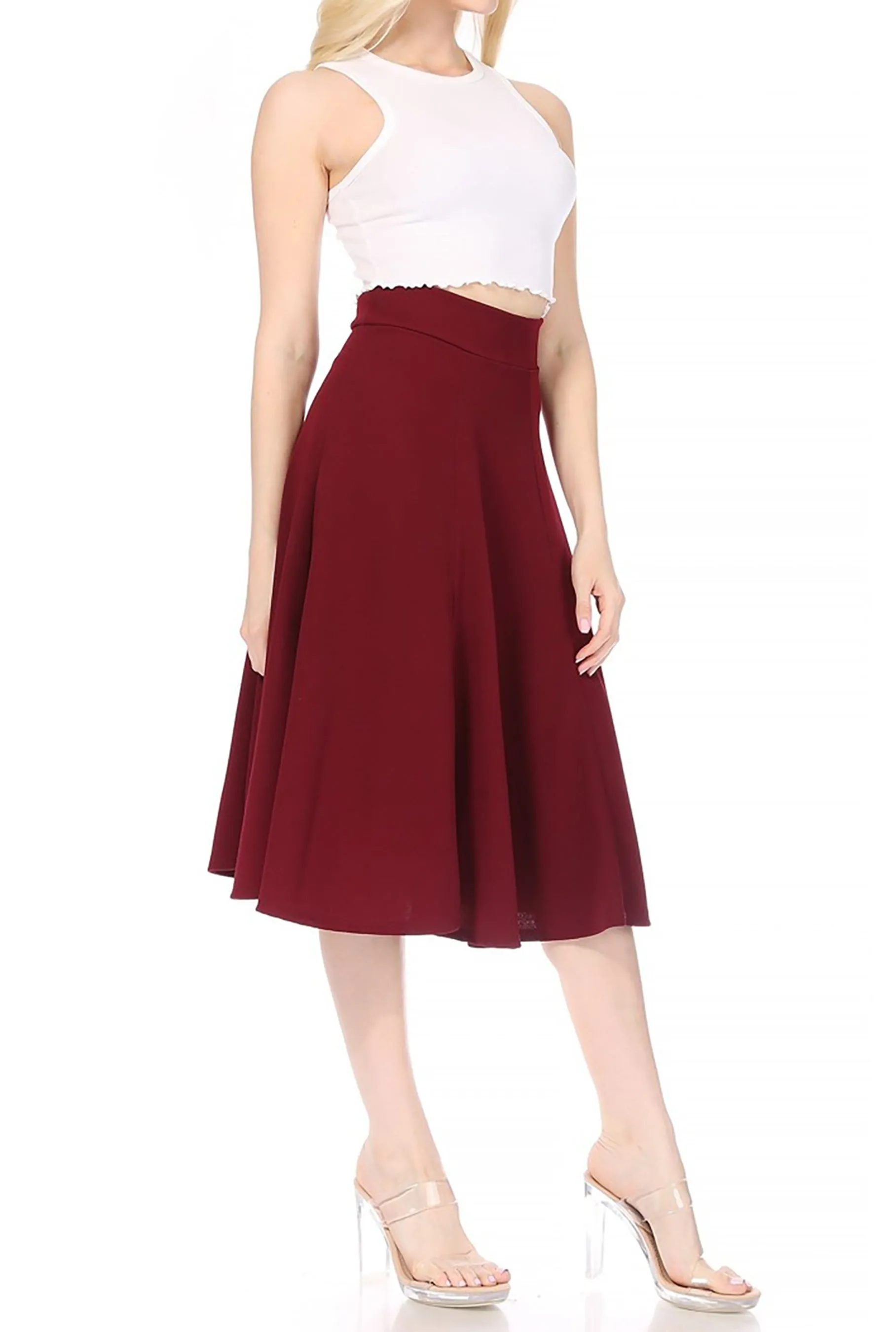 Solid Flared Lightweight Elastic Long Midi A-Line Skirt S834 $10Each