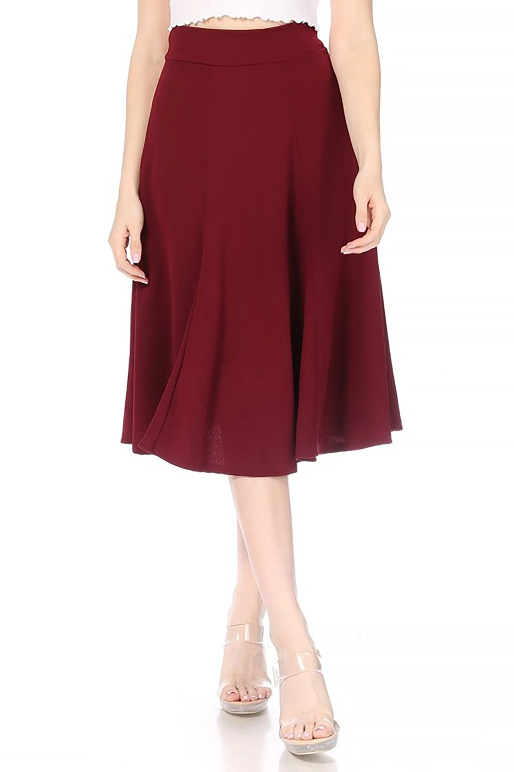 Solid Flared Lightweight Elastic Long Midi A-Line Skirt S834 $10Each