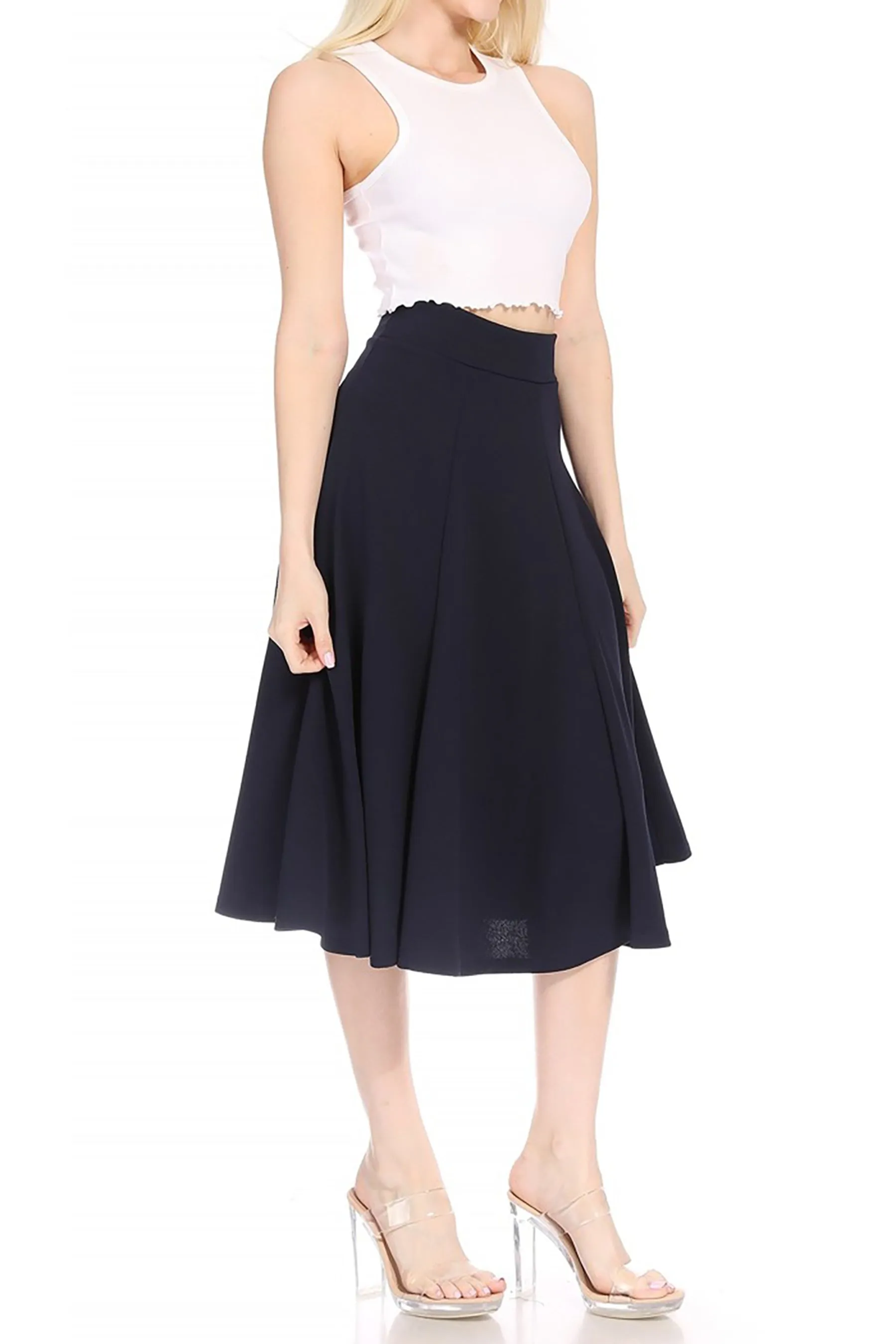 Solid Flared Lightweight Elastic Long Midi A-Line Skirt S834 $10Each