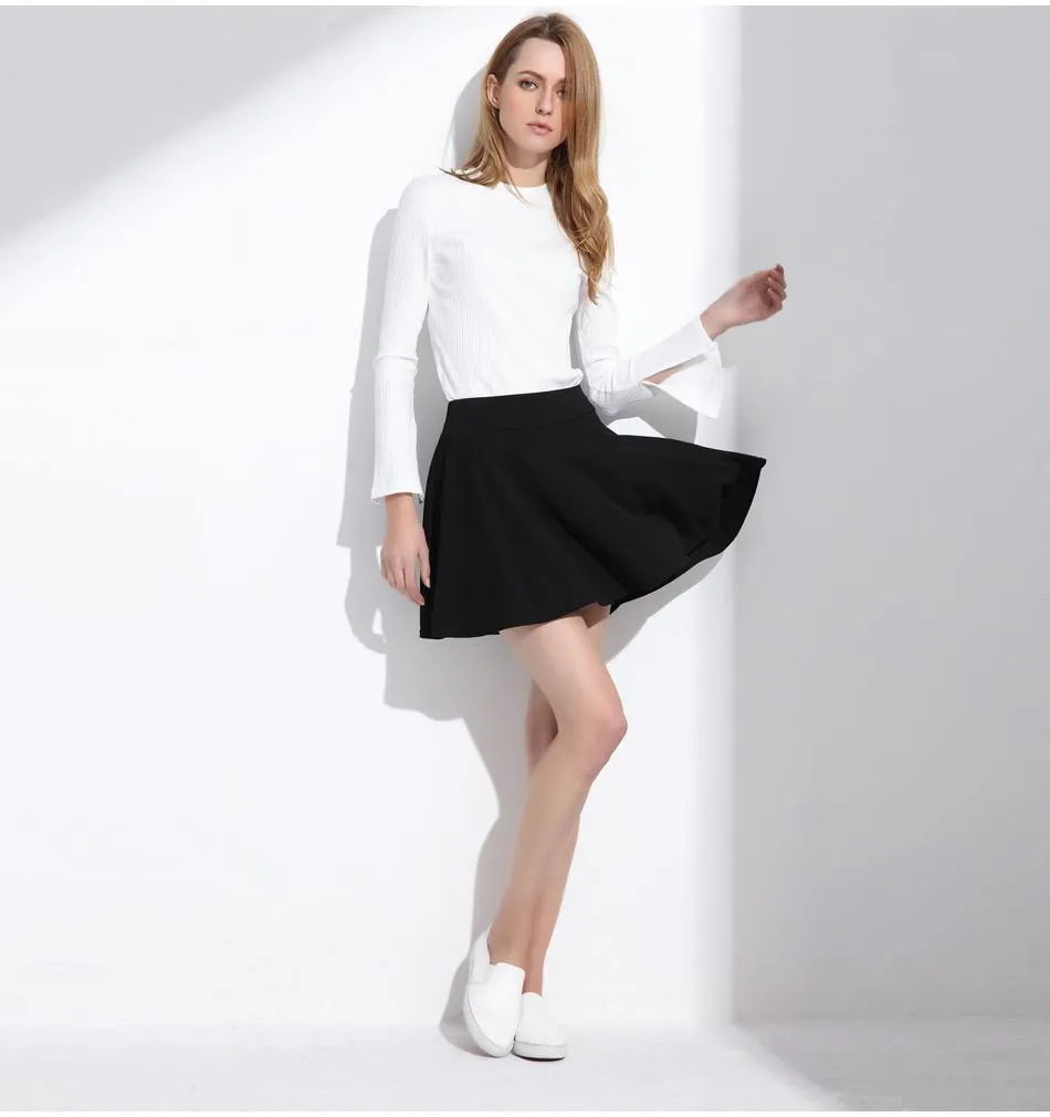 Solid Pleated Mini Skirt