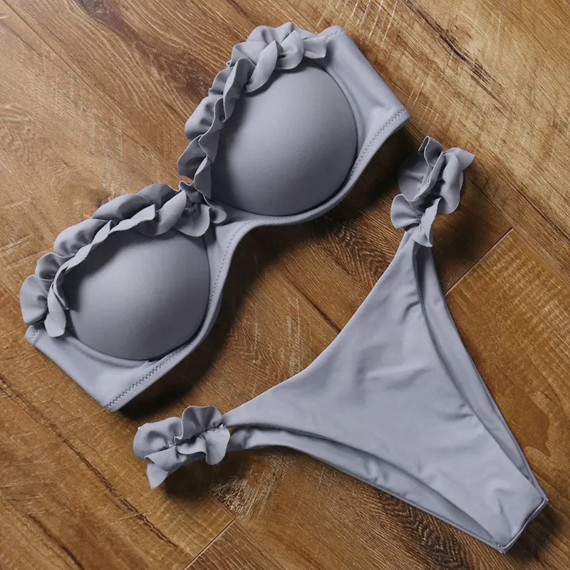 Solid Two Piece Push-Up Bra Bikini Set
