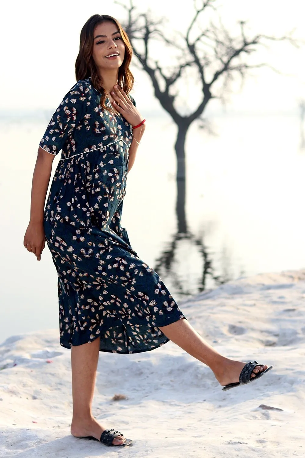 SootiSyahi 'Indigo Era' Block Printed Cotton Dress