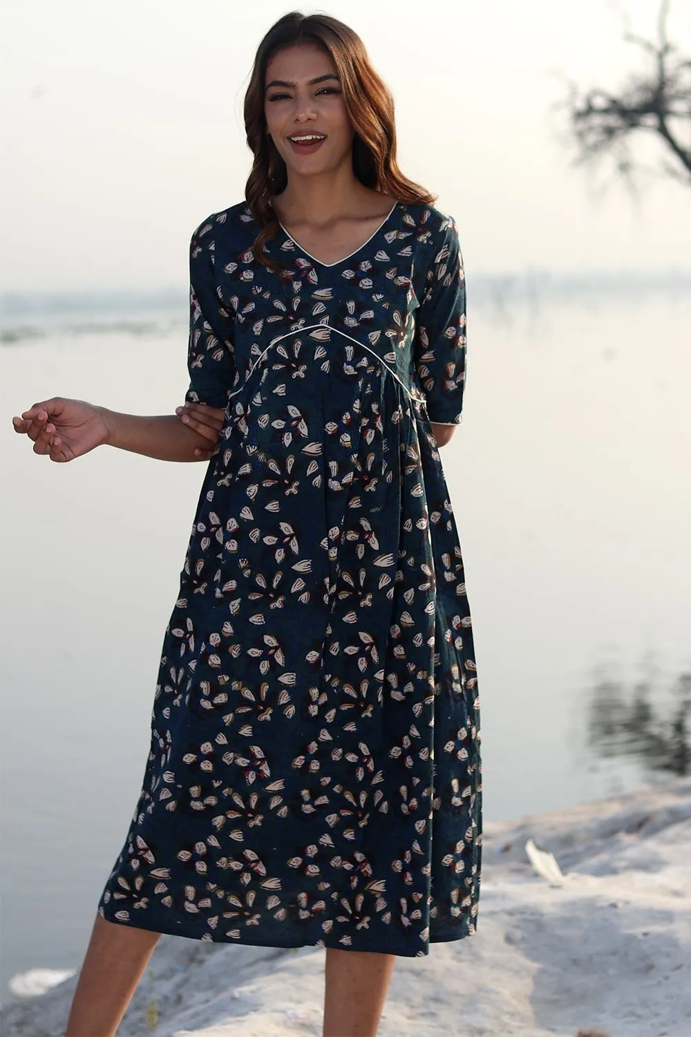 SootiSyahi 'Indigo Era' Block Printed Cotton Dress