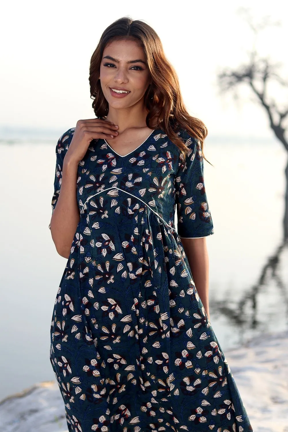 SootiSyahi 'Indigo Era' Block Printed Cotton Dress