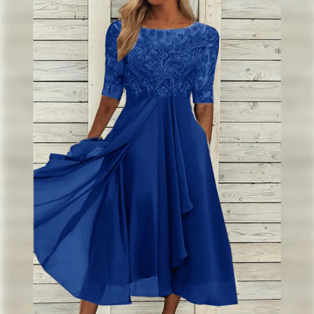 Sophie - Women's knee-length lace midi dress with chiffon ruffles