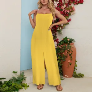 Spaghetti Straps Pocket Wide Leg Jumpsuit