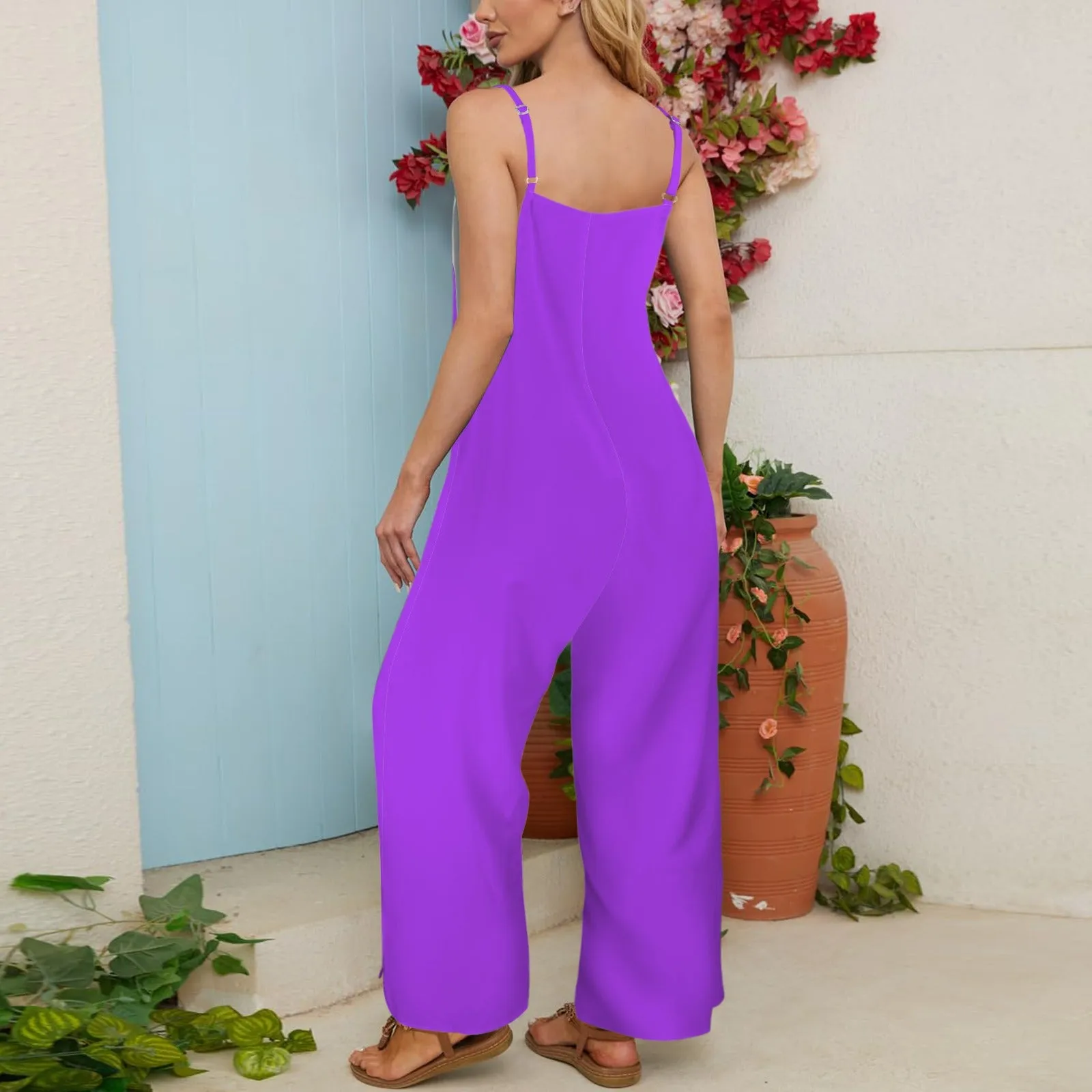 Spaghetti Straps Pocket Wide Leg Jumpsuit