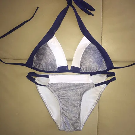 Summer styles Mix color triangle halter Bandage push up sexy bikini set women swimsuit swimwear bathing suit beach bikinis