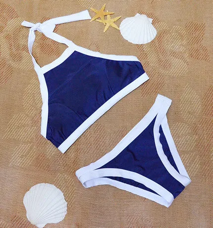 Summer styles Triangle Sexy halter High neck Bikinis set plus size Swimwears Women push up crop top Swimsuit bathing suit