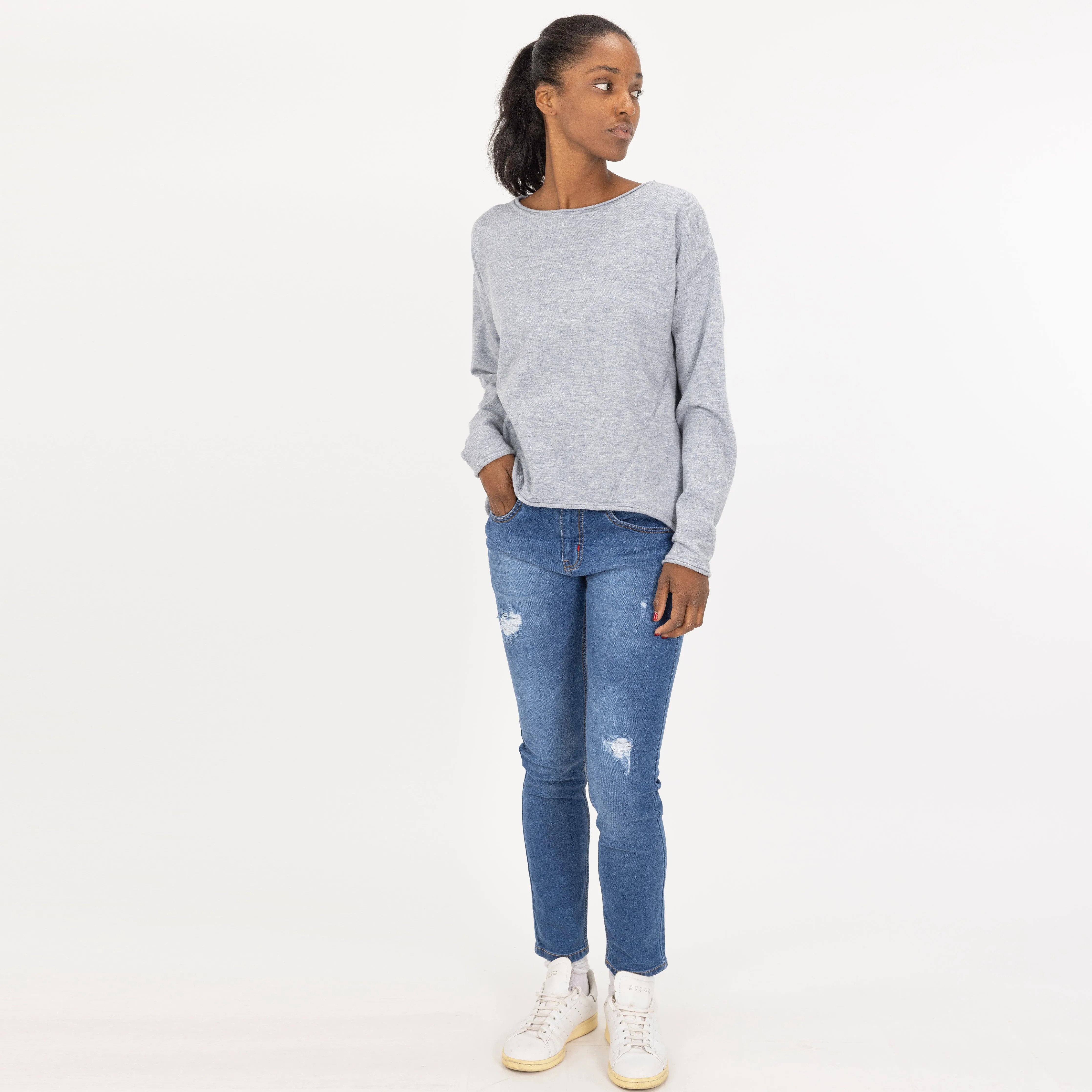 Sweater Knit Pullover - Heather Blue